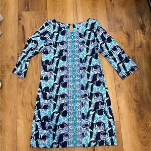 Lilly Pulitzer Blue Sheath Dress 3/4 Sleeve Crew Neck